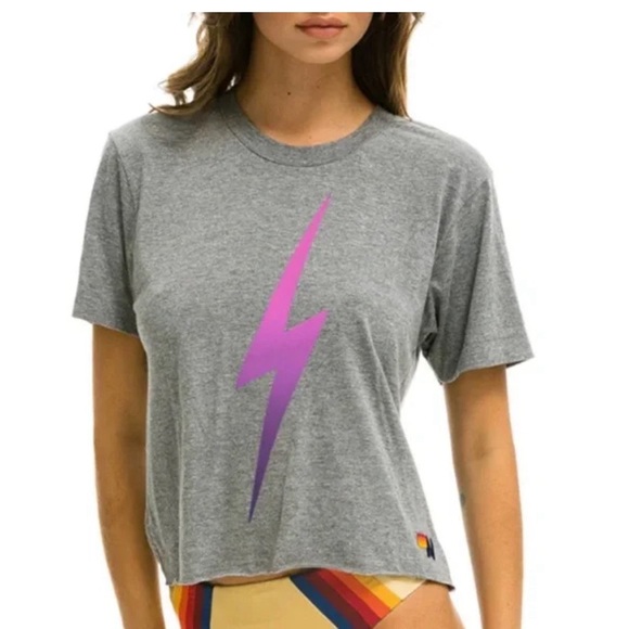 NWT Aviator Nation Heather Grey Bolt Boyfriend Tee - Picture 1 of 6